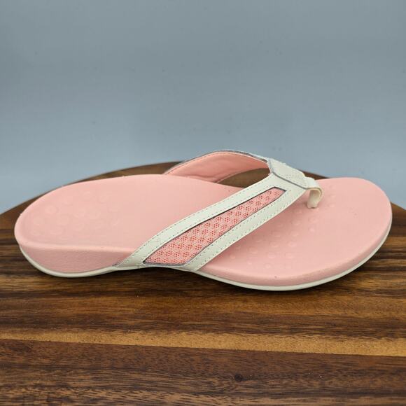 Vionic Tonya Sandals Womens 7 Pink Cream Leather Thong Comfort Orthotic Shoes - Picture 1 of 7